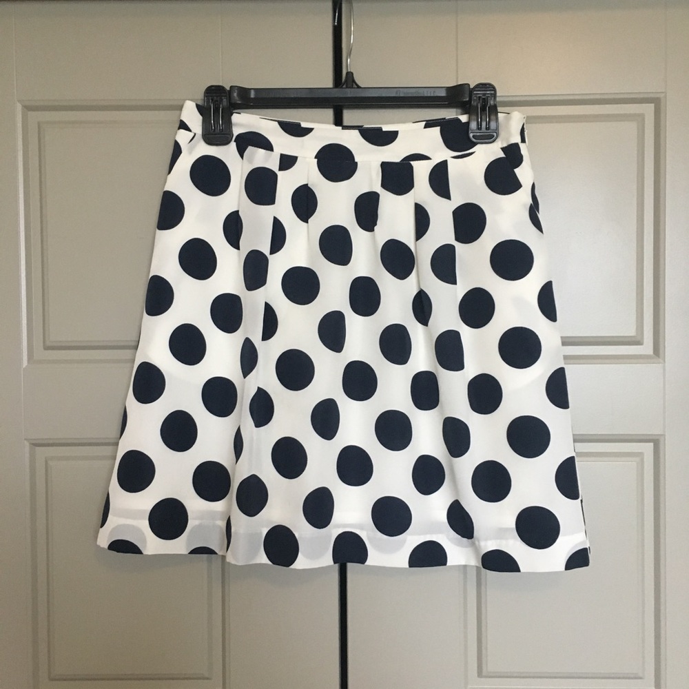 JCrew Navy and White Polka dot A line Skirt
